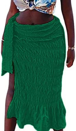 Avanova Women's Tie Side Ruffle Trim Sarong Coverup Beach Ruched Split Thigh Midi Skirt - Image 5